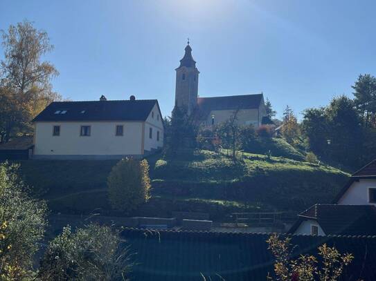 kleines Haus mit Nebengebäude und großem Garten