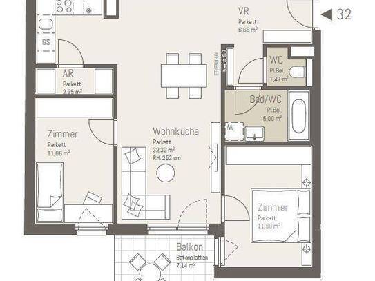 Gut aufgeteilte 3-Zimmer-Wohnung mit Balkon