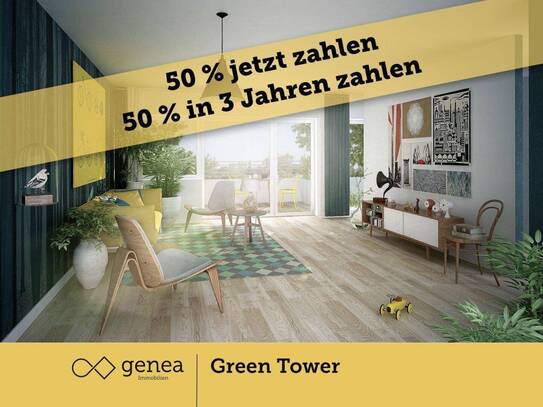 AKTION 50/50 | Wohnkomfort auf allen Ebenen: Hochhaus mit begrünten Balkonen und Nahversorgung