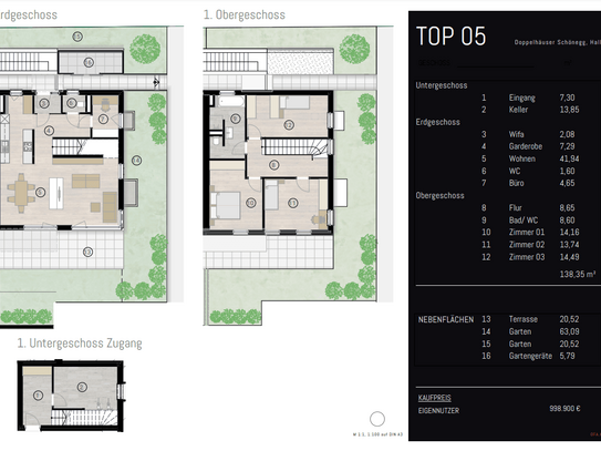 Doppelhaushälfte mit 5 Zimmern und Garten in Hall