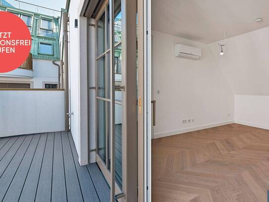 PROVISIONSFREI! LUXUS beim NASCHMARKT! Zwei-Zimmer-Erstbezug mit Balkon im 2. Dachgeschoß