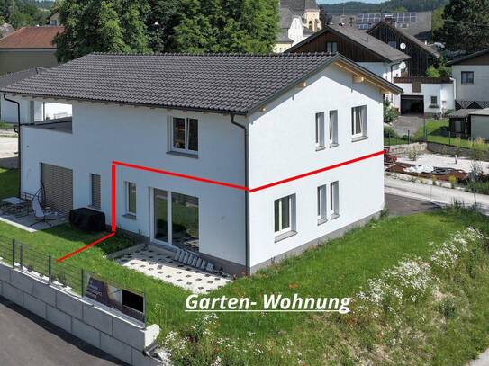 Eine Garten-Wohnung 59 m², mit 3 Zimmer, 13 m² Terrasse und 128 m² Gartenfläche.