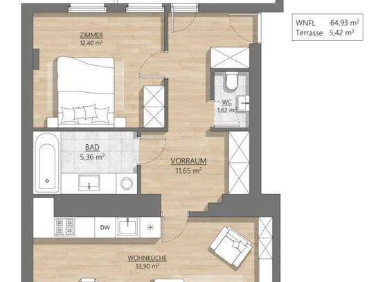 Nähe U3! Sonnige 64,7 m2 Terrassenwohnung (2 Zimmer) im Dachgeschoss