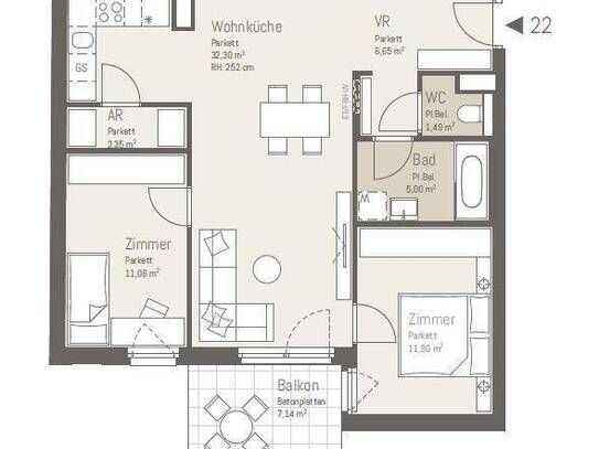 PROVISIONSFREI: 3-Zimmer-Wohnung mit Balkon / bereits vermietet