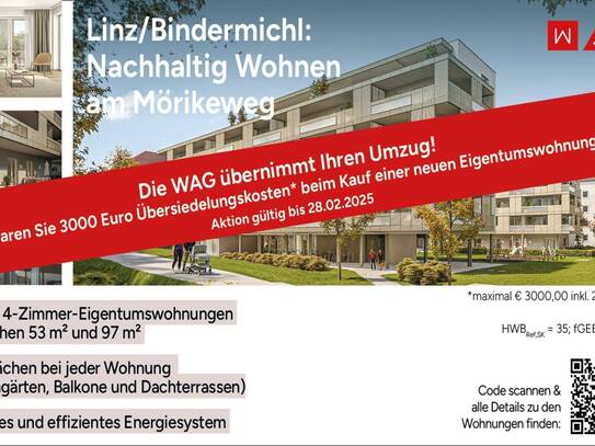 Toplage am Bindermichl: grün, sicher, ruhig... - beste Infrastruktur + 26 m² XL-Südbalkon + PV-Anlage, Erdwärmepumpe, S…