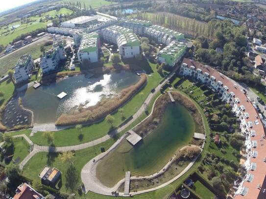 Wohnen am Badeteich an der Stadtgrenze Wiens