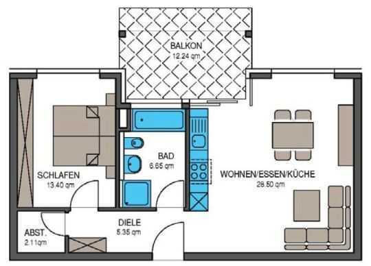 Hochwertige 2-Zimmer-Wohnung mit Tageslichtbad und großer Terrasse in Weinheim in zentraler Lage