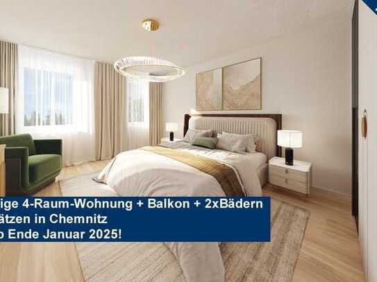 Großzügige 4-Raum-Wohnung mit Balkon, zwei Bädern und optionalen Parkplätzen in Chemnitz