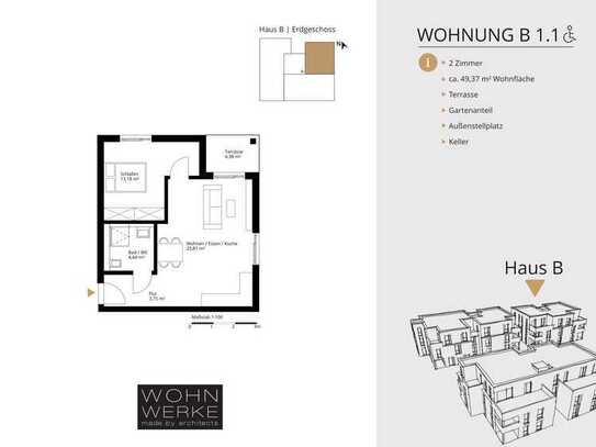 Whg B 1.1. - 2 Zimmer - Erdgeschoss mit 83 m² Gartenanteil - barrierefrei