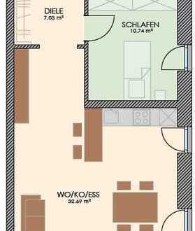 2 Zimmerwohnung mit Bad und Balkon