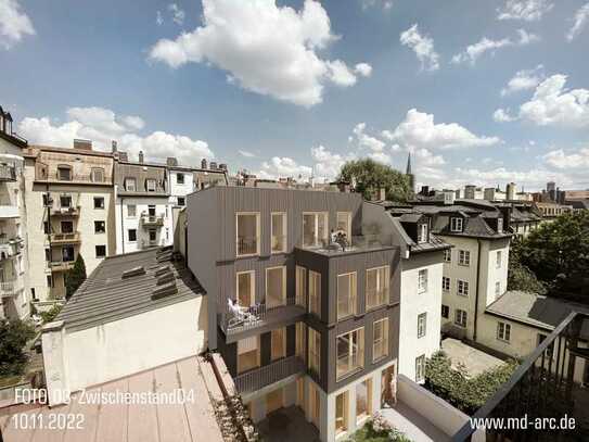 5-Zimmer Neubau Dachterrassen-Wohnung mit Dachgarten im nachhaltigen Holzhaus im ruhigen Innenhof