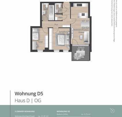 D5 - Moderne 3 Zimmer Wohnung mit Balkon und Gäste WC im Quartier am Schmidbächle