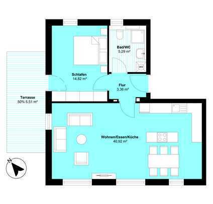 2 Zimmer OG Wohnung mit Terrasse - Haus 1 | Nr. 4
