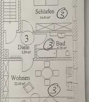 Zwei Zimmer Wohnung mit zusätzlich ausgeb. Dachspitz ( Schlafzimmer) und 2 Stellplätzen