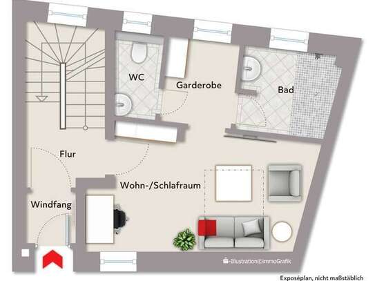 Stilvolle 1-Zimmer-EG-Wohnung mit Gemeinschaftsküche in Würzburg