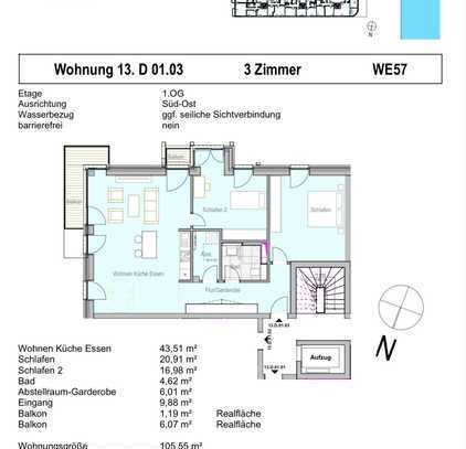 3-Zimmer Neubauwohnung 2 Balkone Süd-Ost