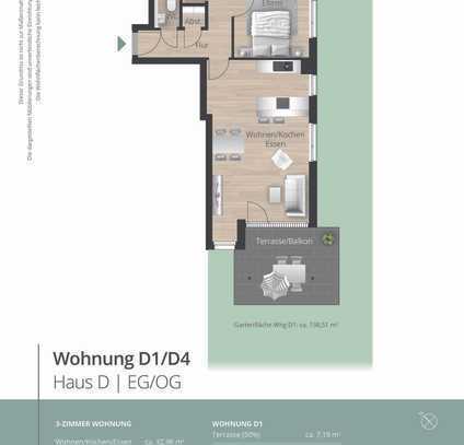 D4 - Moderne 3 Zimmer Wohnung mit Süd-West Balkon im Quartier am Schmidbächle