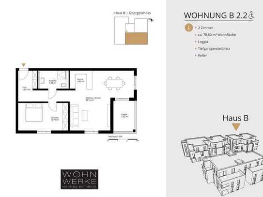 Whg B 2.2. - 2 Zimmer - Obergeschoss mit Süd-Loggia - barrierefrei