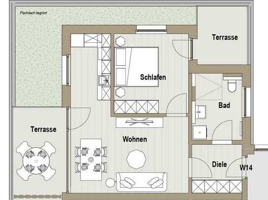 Tolle 2-Zimmer Wohnung mit Dachterrasse