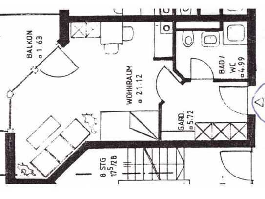 Möbliertes Single-Apartment in der 2. Etage mit EBK & TG