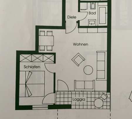 Gepflegte 2 Zimmer Whg.mit Loggia und Einbauküche in Nbg.St.Johannis an Pegnitz-Parkanlage