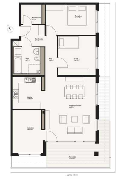 4-Raumwohnung im Penthouse mit Dachterrasse