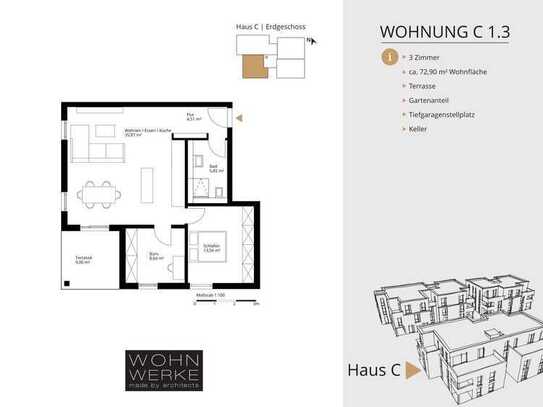 Whg C 1.3. - 3 Zimmer - Erdgeschoss mit ca. 88 m² Gartenanteil