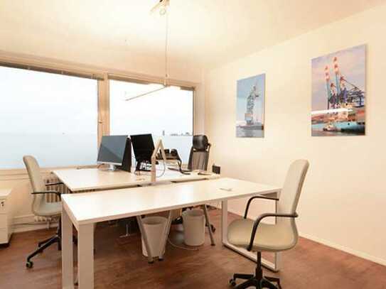 Schreibtischplätze in hellem Büro mit Blick über Hamburg - All-in-Miete