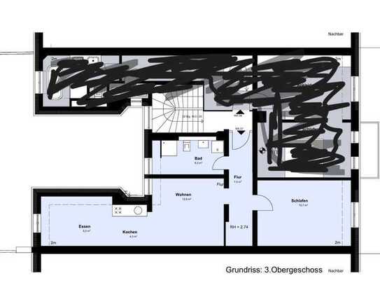 2-Zi.-Whg. mit EBK im Stielaltbau mit Skylineblick