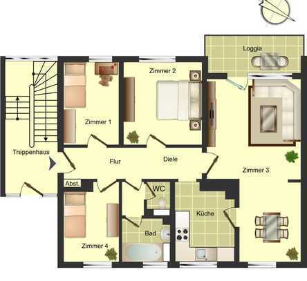 4-Zimmer-Wohnung in Kamen Mitte - Bad mit Fenster - Balkon