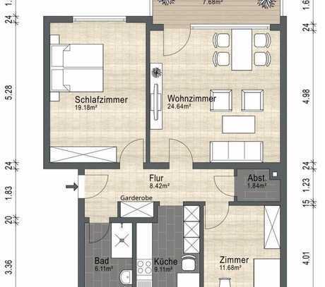 Vermietete 3-Zimmer ETW, mit 4,3% Rendite, in energetisch saniertem Gebäude