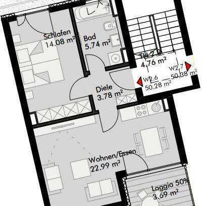 Neuwertige 2-Zimmer-Wohnung, Galgenberg, TG, Süd-Balkon