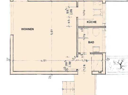 Gepflegte 1-Zimmer-Hochparterre-Wohnung mit eigenem Eingang