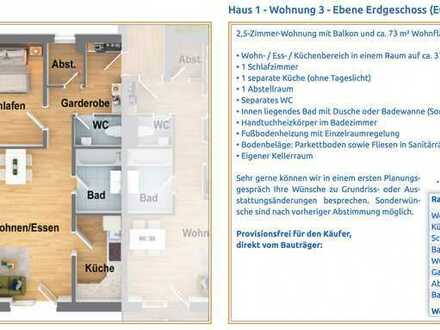 2,5-Zimmer-Wohnung mit Balkon und 73 m² Wohnfläche!