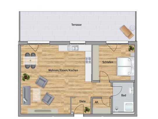 Stilvolle, moderne 2-Zimmer-Erdgeschosswohnung, großem Garten und gehobener EBK zu vermieten