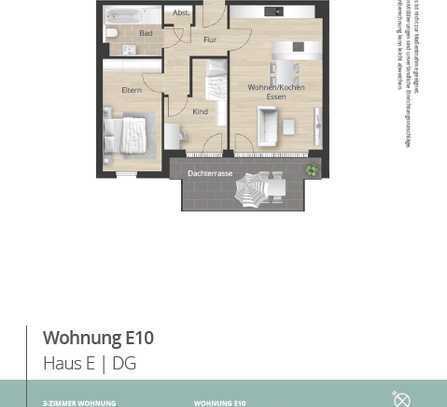 E10 - Modernes 3 Zimmer Penthouse mit Dachterrasse und offenem Wohn-/Essbereich, Aufzug uvm.