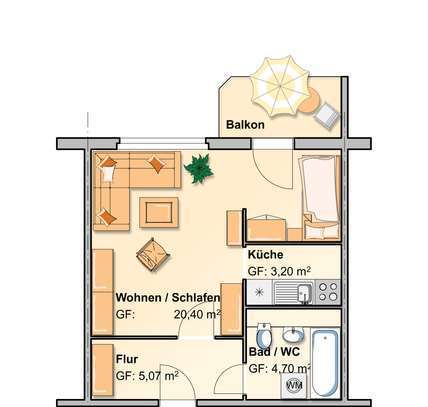 barrierearme 1,5 Raum Wohnung