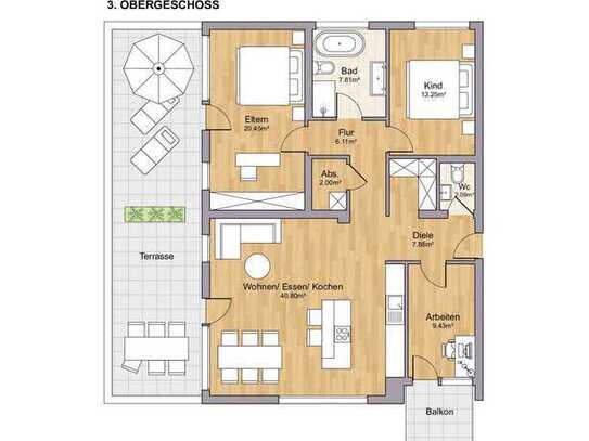 4 Zimmer-Penthouse-Wohnung (Wohnungstyp 12)