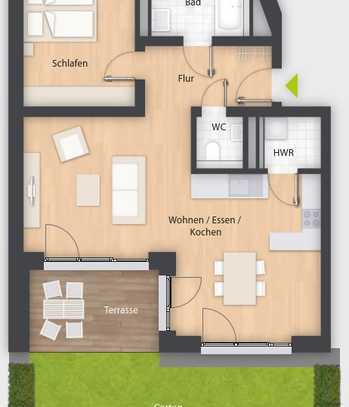 Nordstadt Zweitbezug Neubau 2022: 2-Zimmer-Whg mit Terrasse und kleinem Garten, Gäste-WC, HWR, TG