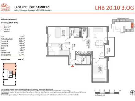 NEUBAU! Schöne 4-Zimmer-Wohnung (20.10) mit Balkon und Blick auf den begrünten Innenhof