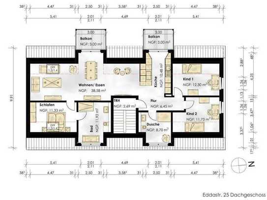 Provisionsfreie 4-Zimmer-Dachgeschosswohnung mit 2 Balkonen - Erstbezug