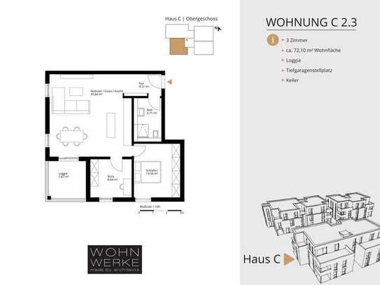 Whg C 2.3. - 3 Zimmer - Obergeschoss mit West-Loggia