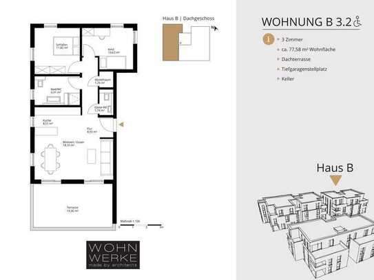 Whg B 3.2. - 3 Zimmer - Dachgeschoss mit Süd-Ost-Dachterrasse