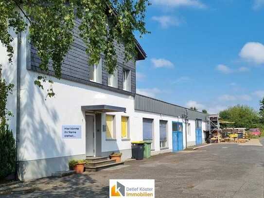 Große Lagerhalle mit Wohn- und Bürohaus. Blick auf das Siebengebirge inklusive!