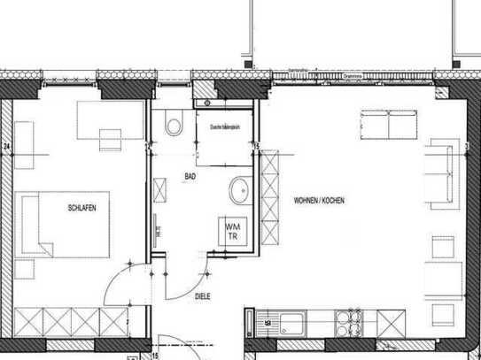 Moderne Zwei-Raum Wohnung mit großer Terasse