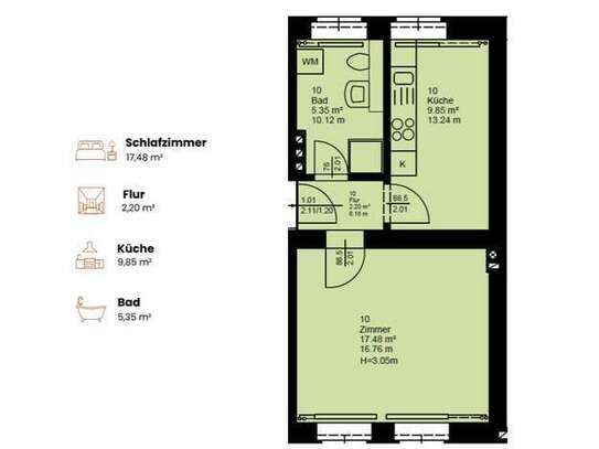 Renovierte 1-Raum-Wohnung mit Einbauküche