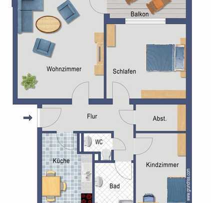 Modernisierte Wohnung ab sofort bezugsfrei - Beispielmöblierung