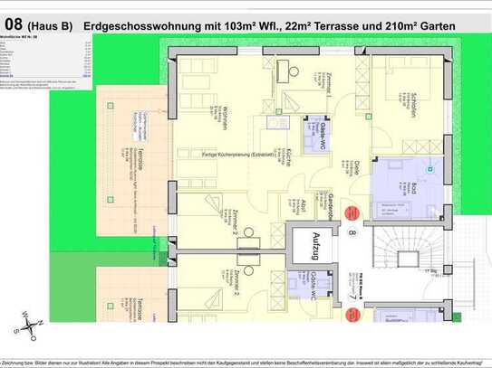 Sofort fertig! 103m² Gartenwohnung, überdachte Terrasse, 210m² Privatgarten (08)