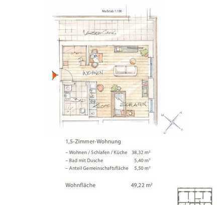 ERSTBEZUG! Barrierefreie 1,5 Zimmer-Wohnung