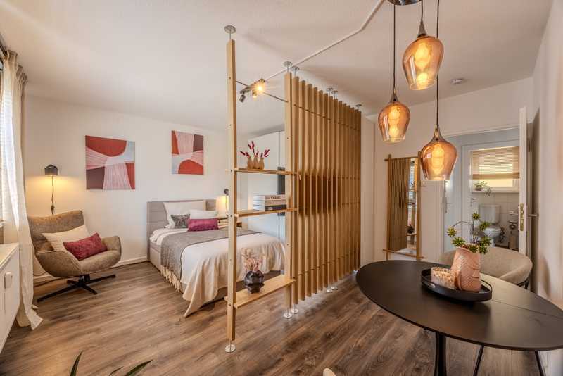                                                               EZB: Modernes Einzimmerapartment mit Balkon vollst&auml;ndig m&ouml;bliert!                                                       in Ostend (Frankfurt am Main)
